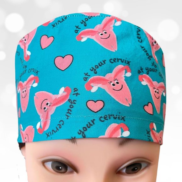 PREMIUM At Your Cervix Print Cap| Scrub Hat| OR Scrub Cap| CRNA Surgical Cap - Picture 2 of 5